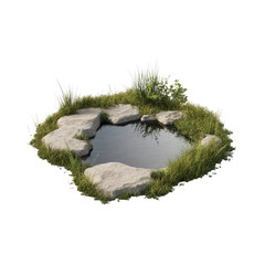 Serene garden pond surrounded by stone and grass