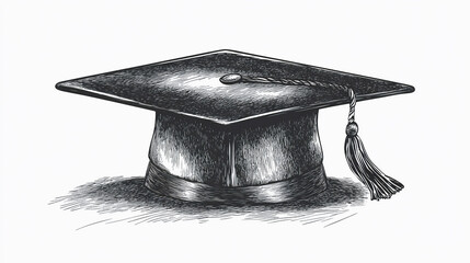 Graduation hat hand-drawn vintage engraving, detailed vector illustration, classic academic cap artwork, retro education concept, scholarly celebration design ideal 