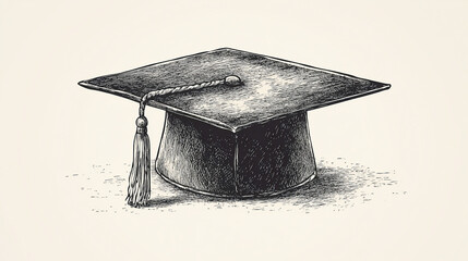 Graduation hat hand-drawn vintage engraving, detailed vector illustration, classic academic cap artwork, retro education concept, scholarly celebration design ideal 