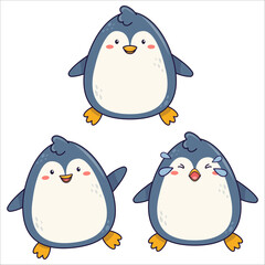 A cute set of kawaii penguins. Penguin, kawaii, set, cute, emotions, happy, colorful, character, vector