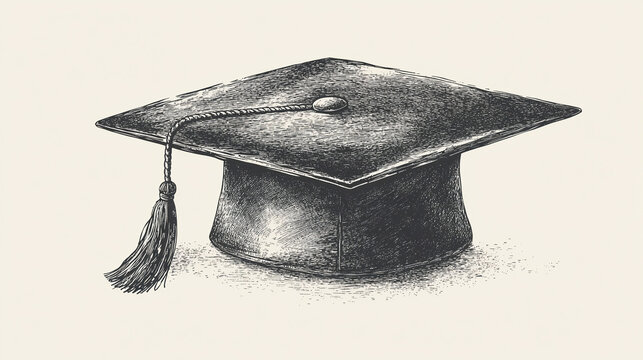 Graduation hat hand-drawn vintage engraving, detailed vector illustration, classic academic cap artwork, retro education concept, scholarly celebration design ideal 