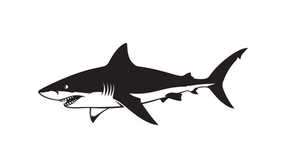 Naklejka premium Black and white illustration of a great white shark swimming