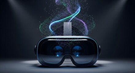 Futuristic Virtual Reality Headset with Abstract Glowing Particle Effects