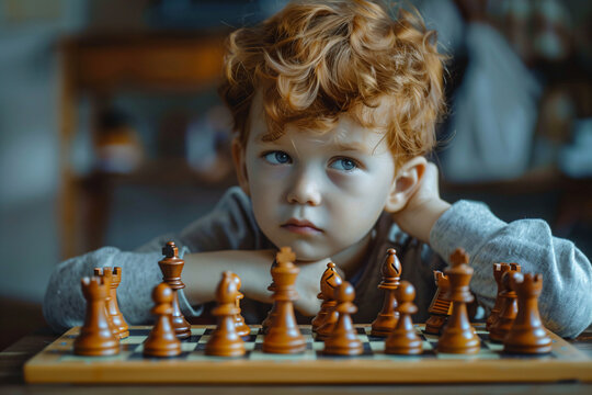 a young boy is playing chess with his family - Powered by Adobe