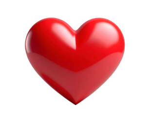Glossy red 3D heart on black, representing love, passion, romance
