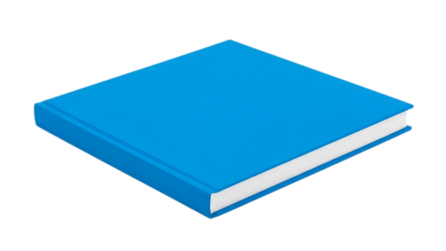 Closed Blank Blue Hardcover Book with White Pages, cutout, PNG isolated on transparent background