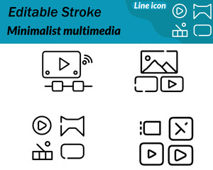 Obraz premium Minimalist multimedia icon combining a clean play triangle music note and picture frame in thin outlines. Balanced geometry simple shapes modern style representing audio video photos and media.