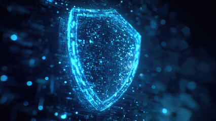 A glowing blue digital shield, symbolizing robust cybersecurity and data protection within a futuristic, interconnected network. Represents internet security and technological defense.
