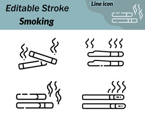 Minimal smoking icon featuring a small cigarette with a bold filter tip and gentle upward smoke lines. Clean outline style easy to recognize suitable for warnings signs apps and safety graphics.