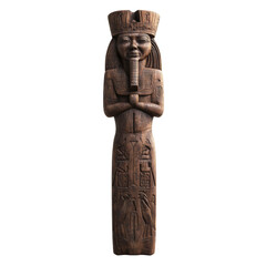 Ancient egyptian wooden statue of a female deity with hieroglyphs
