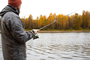 Autumn spinning fishing from the shore