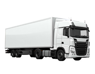 Modern white semi-truck with trailer, isolated on black background