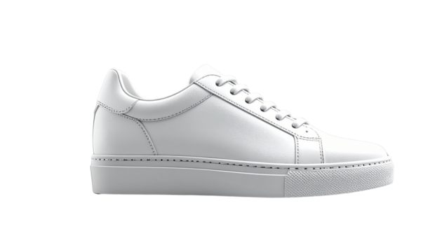 A stylish white leather sneaker with white soles, showcasing a blend of classic and modern design