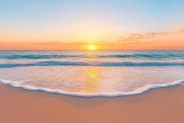 Fototapeta premium Crystal-clear water and sandy beach under coconut palms