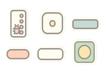 Collection of colorful buttons and icons designed for a user interface experience in a digital application or website