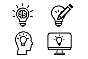 Creative brainstorming process illustrated through light bulb icons representing ideas, thoughts, and technology concepts