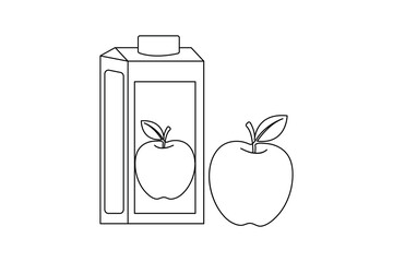 Apple juice carton and fresh apple outline vector graphic design illustration