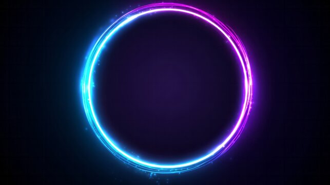 Brilliant dual color neon ring glows against a dark cosmic background