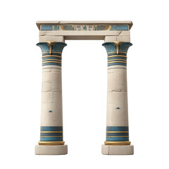Ancient egyptian column structure with hieroglyphics and blue accents