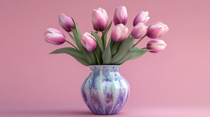 Fototapeta premium Pink and violet tulips bouquet in vase isolated