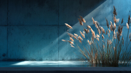 Cool Modernity of Sharp Reed Shadows on Sleek Minimalist Concrete Wall