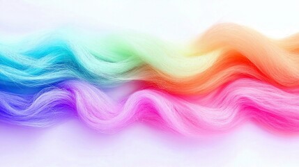 Obraz premium Close-up of colorful fibers arranged in a wavy pattern, creating a vibrant and abstract design against a white background, with soft lighting.