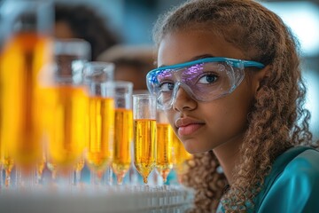 Group conducting a chemistry experiment in school laboratory