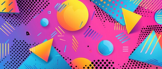Vibrant abstract background with bold geometric shapes, gradients, and retro-inspired colors, ideal for creative, tech, or pop art themes.