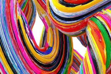 Abstract Swirling Ribbons with Multiple Colors against a White Background