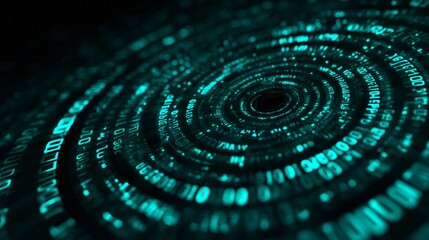 Digital data streams converge into a swirling vortex of binary information