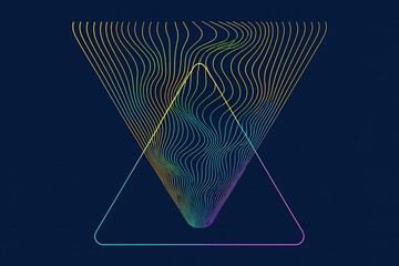 3d illustration of abstract geometric design with colorful wavy lines forming a triangle