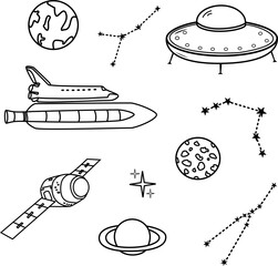 doodles set of space elements