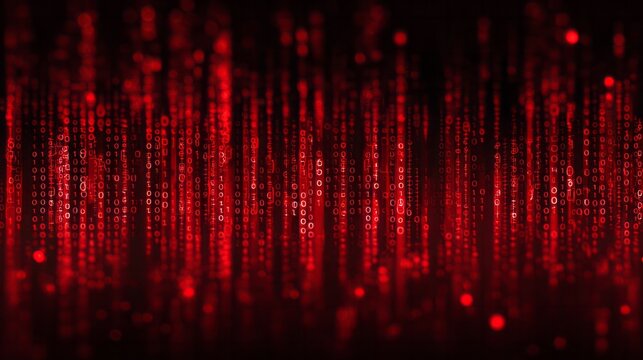 Streams of glowing digital numbers cascade downwards against a dark background - Powered by Adobe