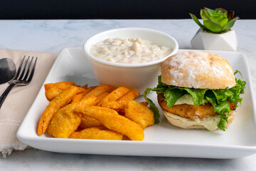 salmon burger with clam chowder,