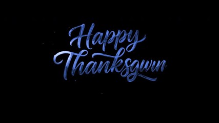 A festive blue happy thanksgiving animation text with sparkling glitter effects, perfect for holiday greetings