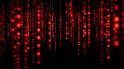 Digital code streams illuminate a dark background with intense red luminescence
