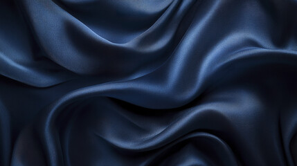 Fototapeta premium Smooth blue satin fabric with elegant folds and soft texture creating luxurious and calming visual effect in deep navy tones