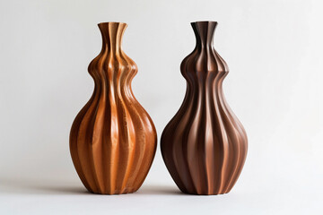 two vases sitting side by side on a white surface