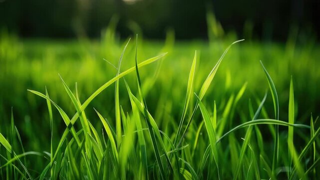 Video A serene scene of a field of green grass with the sun shining in the background, perfect for use in outdoor and nature-themed projects