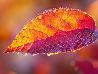Naklejka premium Vibrant autumn leaf close-up nature photography outdoor setting macro view natural beauty and detail