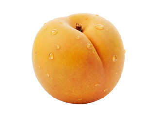 Fresh apricot with water droplets isolated PNG, juicy summer fruit with vibrant orange color on a transparent background, healthy snack