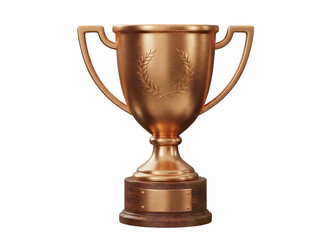 Golden trophy cup with laurel wreath isolated PNG on transparent background, award prize for winning and achievement concept