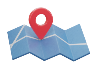 Folded map with red location pin isolated PNG, navigation and travel concept for graphic design and presentations on transparent background