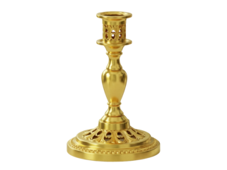 Ornate golden candlestick isolated PNG on transparent background, vintage candle holder for religious ceremony and home decor