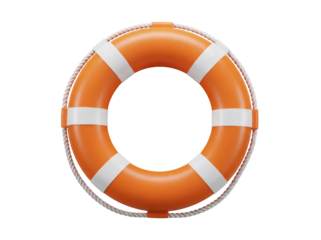 Orange life buoy PNG isolated on transparent background, safety equipment for swimming pool and beach rescue