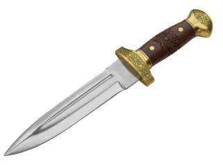 Ornate dagger PNG isolated on transparent background, medieval weapon with decorative handle and sharp blade for historical designs