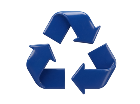 Blue recycling symbol PNG isolated on transparent background, eco-friendly concept for environmental awareness and sustainable practices - Powered by Adobe