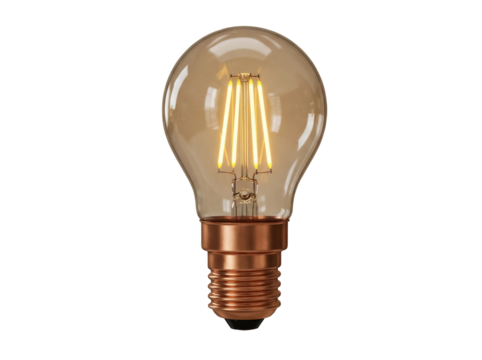 Vintage Edison light bulb PNG isolated on transparent background, antique style filament lamp for retro decor and energy efficiency