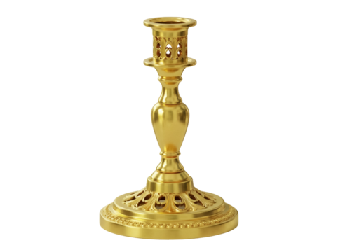 Ornate golden candlestick isolated PNG on transparent background, vintage candle holder for religious ceremony and home decor