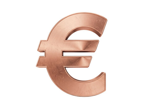 Copper euro symbol PNG isolated on transparent background, currency sign for finance, banking, and European economy concepts